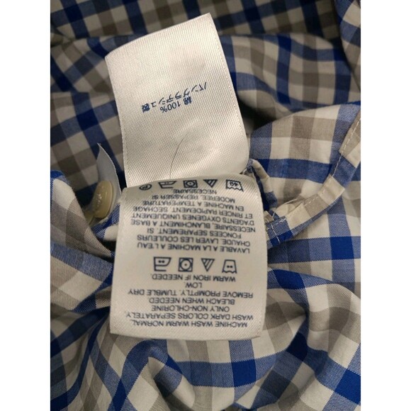 Lands End Mens Medium Button Up Long Sleeve Shirt Blue Check - Picture 5 of 5